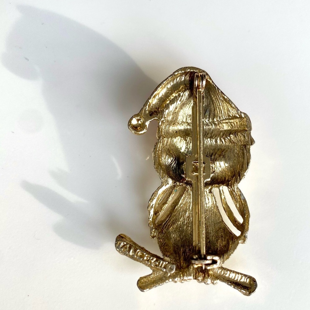 Vintage Signed TANCER II Rhinestone Owl Christmas Brooch Pin - Picture 6 of 7